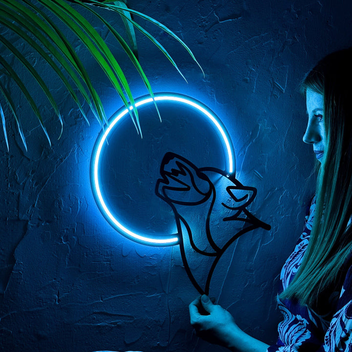 Shop Wolf and the Moon, Neon Wall Art at Hoagard. discount, neon, Neon light